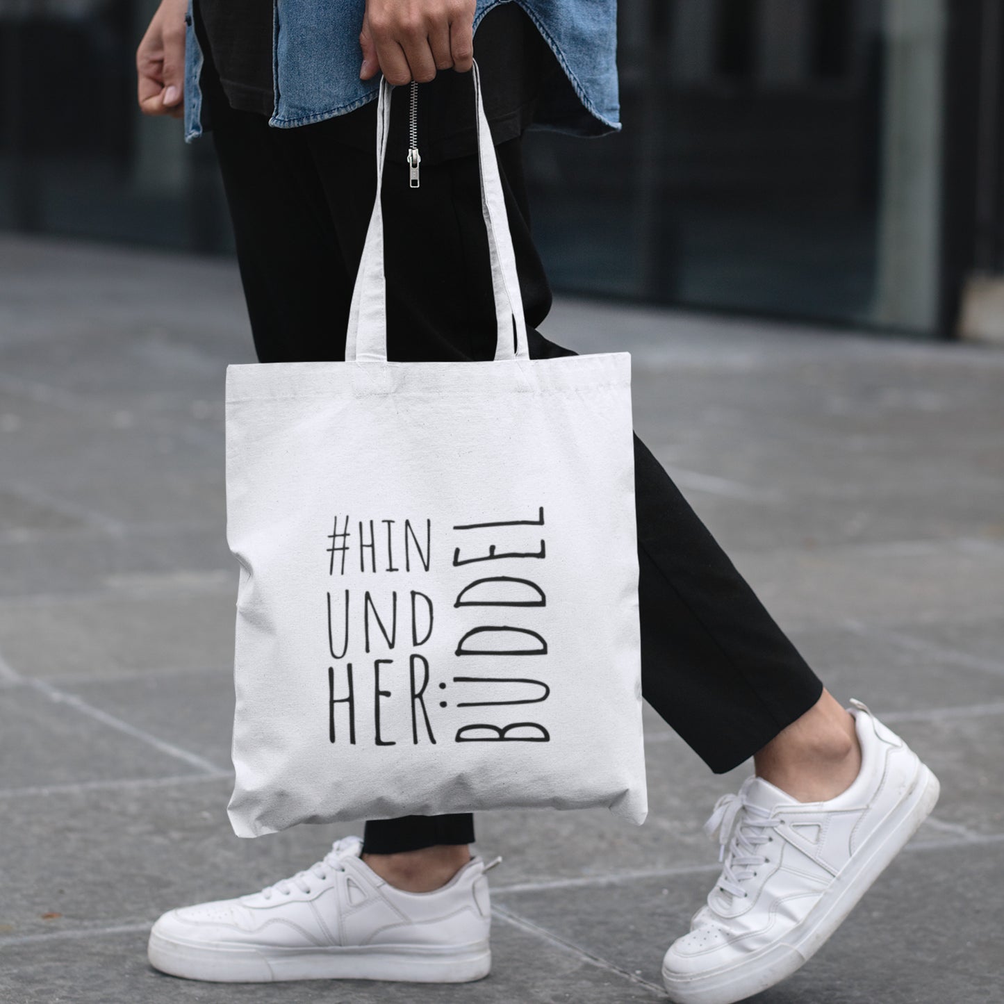 Tasche mit Aufdruck *Hin und Her Büddel*