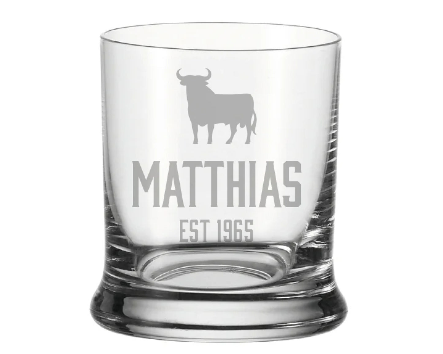 Whiskyglas Veterano Style mit Stier – personalisiert mit Name & Geburtsjahr - Geschenk für Männer