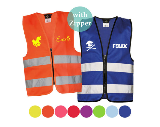 Sicherheitsweste / Warnweste mit Reißverschluss - mit Name und Motiv bedruckt