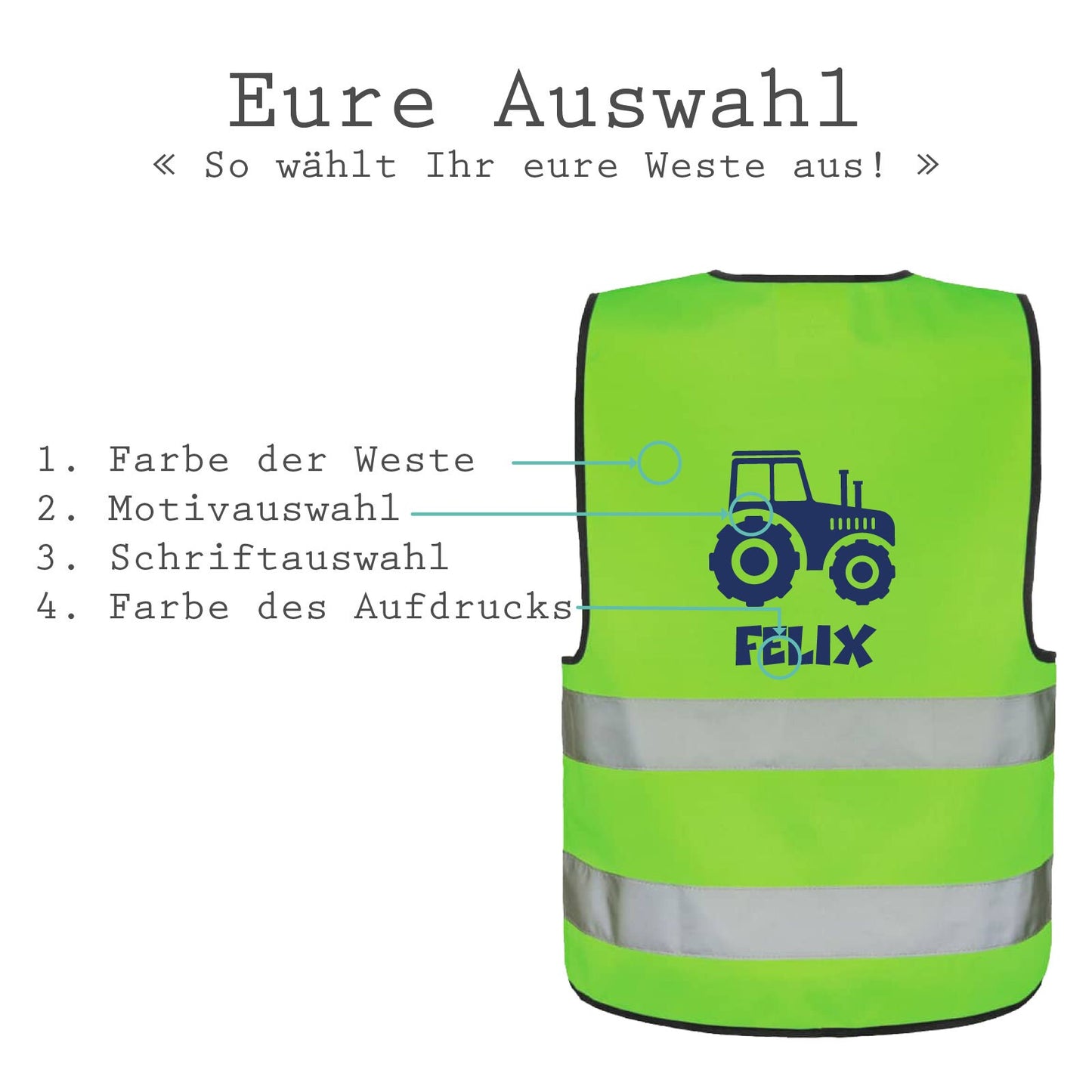 Sicherheitsweste / Warnweste - mit Name und Motiv auf dem Rücken bedruckt