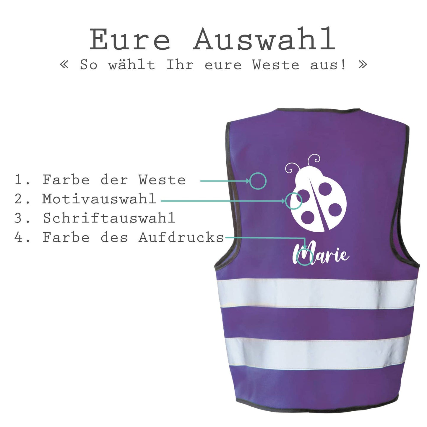 Sicherheitsweste / Warnweste mit Reißverschluss - mit Name und Motiv auf dem Rücken bedruckt