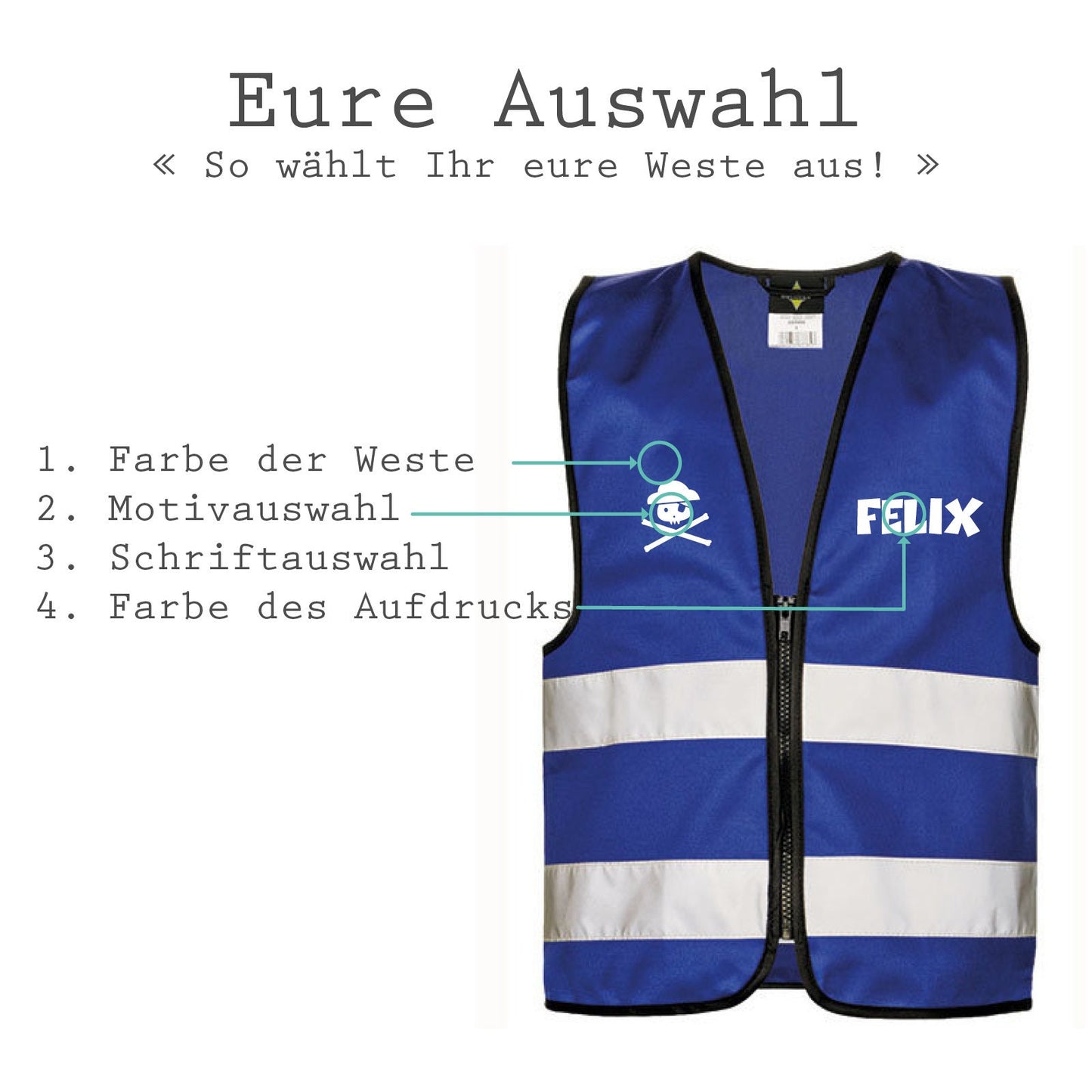 Sicherheitsweste / Warnweste mit Reißverschluss - mit Name und Motiv bedruckt