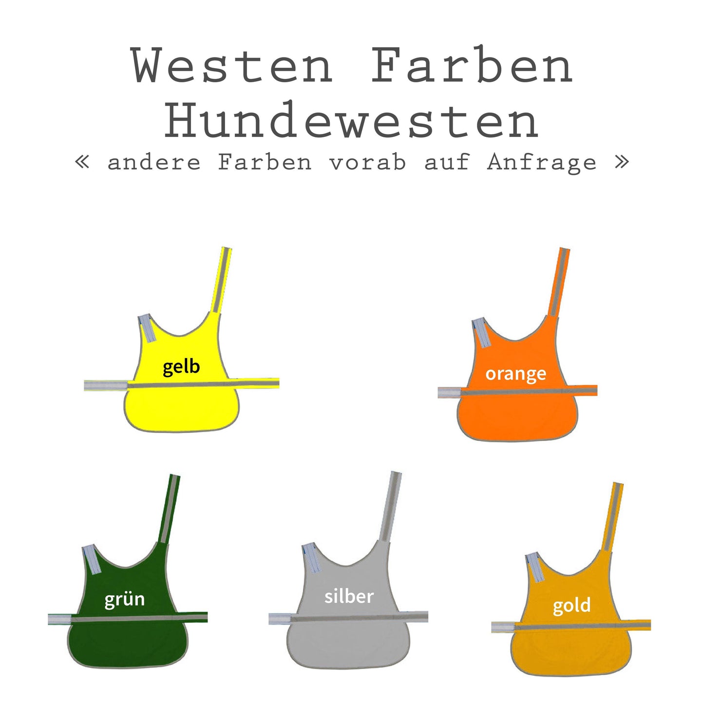 Hundeweste mit Wunschnamen auf dem Rücken / Hunde Warnweste / Sicherheitsweste reflektierend / gelb, orange, grün, silber, gold