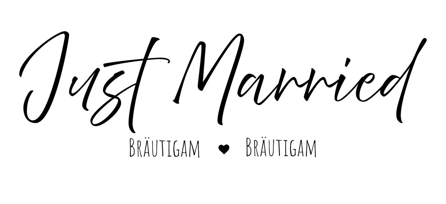 Just Married Heckscheibenaufkleber mit individuellen Namen – Perfekt für Hochzeiten – 60 cm x 18,5 cm – Wunschfarbe