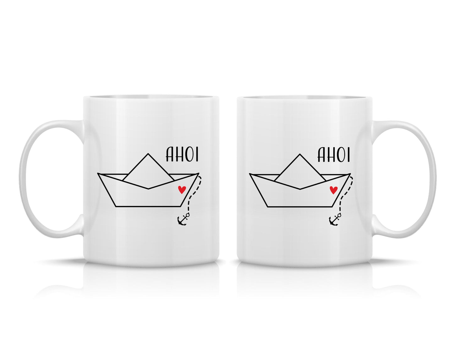 Tasse bedruckt mit Motiv Ahoi, Boot & Herz *spülmaschinengeeignet*
