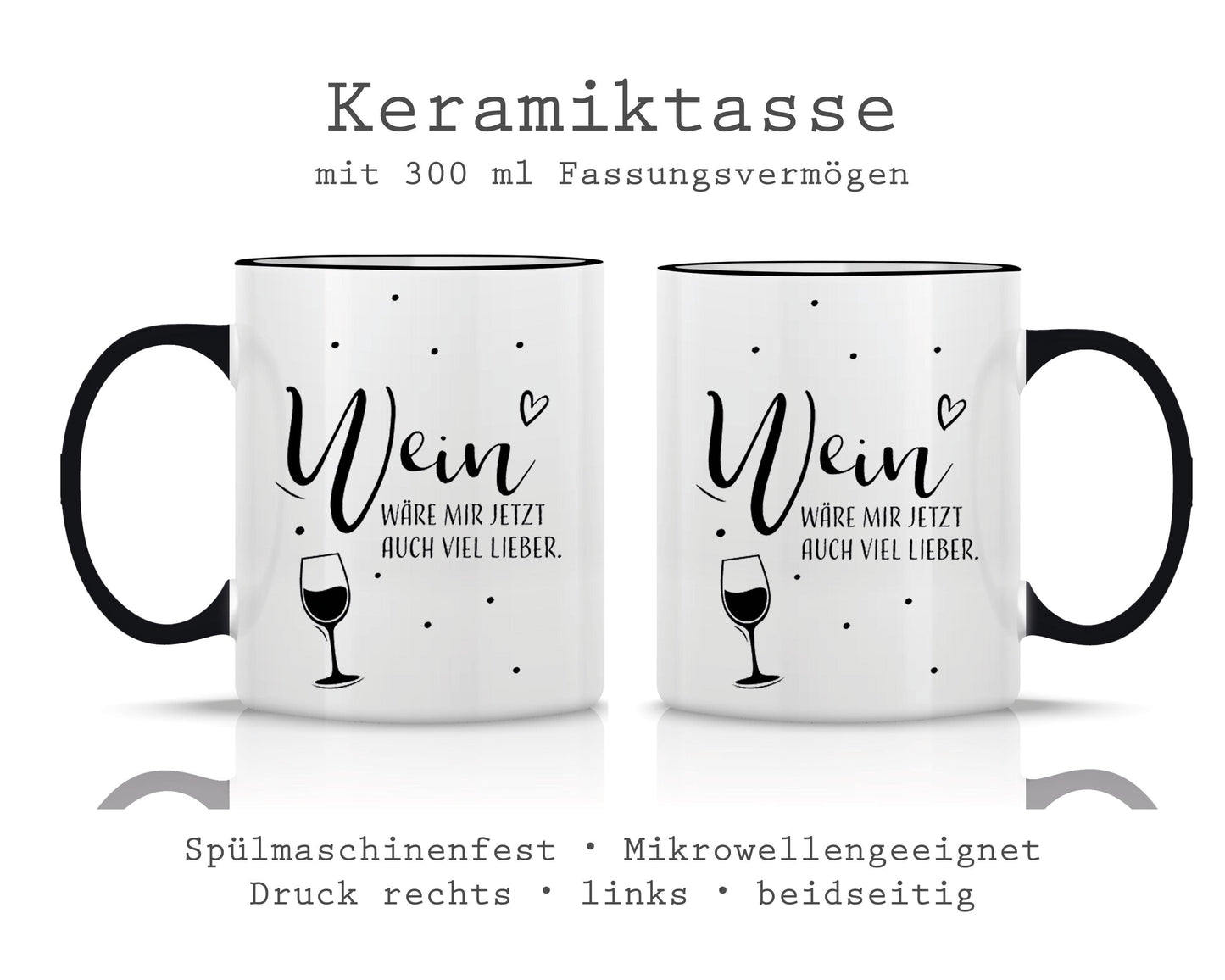 Tasse black bedruckt mit Motiv Wein wäre mir jetzt auch lieber *spülmaschinengeeignet*