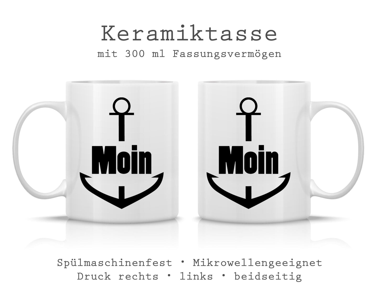 Tasse bedruckt mit Motiv Anker Moin *spülmaschinengeeignet*