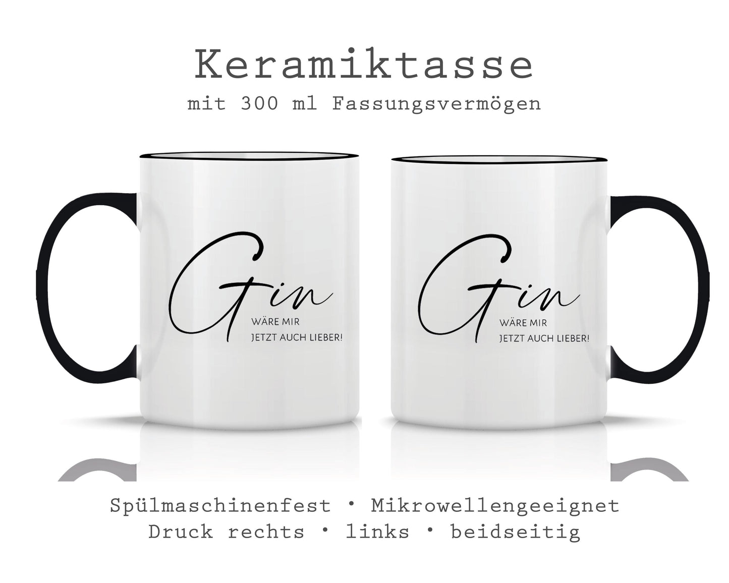 Tasse black bedruckt mit Motiv Gin wäre mir jetzt auch lieber *spülmaschinengeeignet*