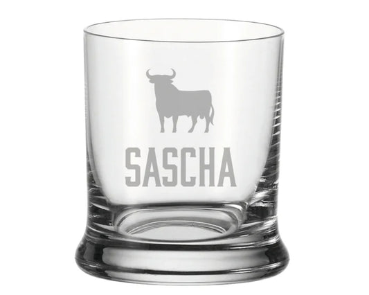 Whiskyglas Veterano Style mit Stier – personalisiert mit Name - Geschenk für Männer
