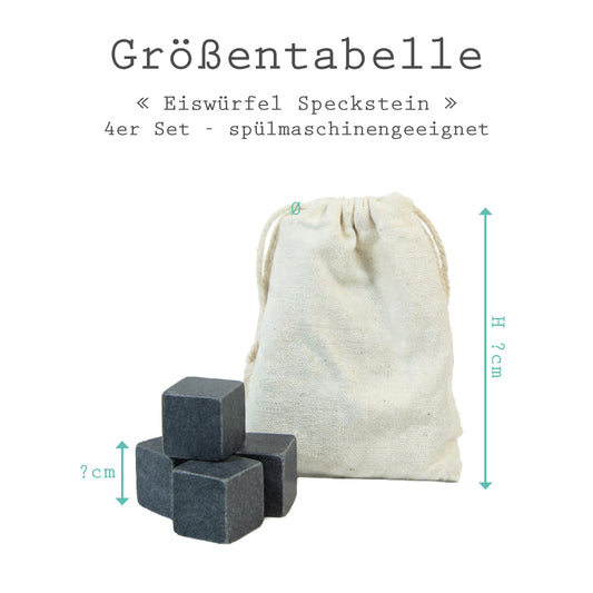 Eiswürfel Speckstein 4er Set mit Säckchen für Whisky & Gin