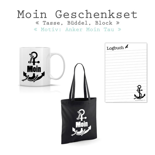 GESCHENKSET Motiv *Anker Moin Tau* Tasse + Büddel + Block