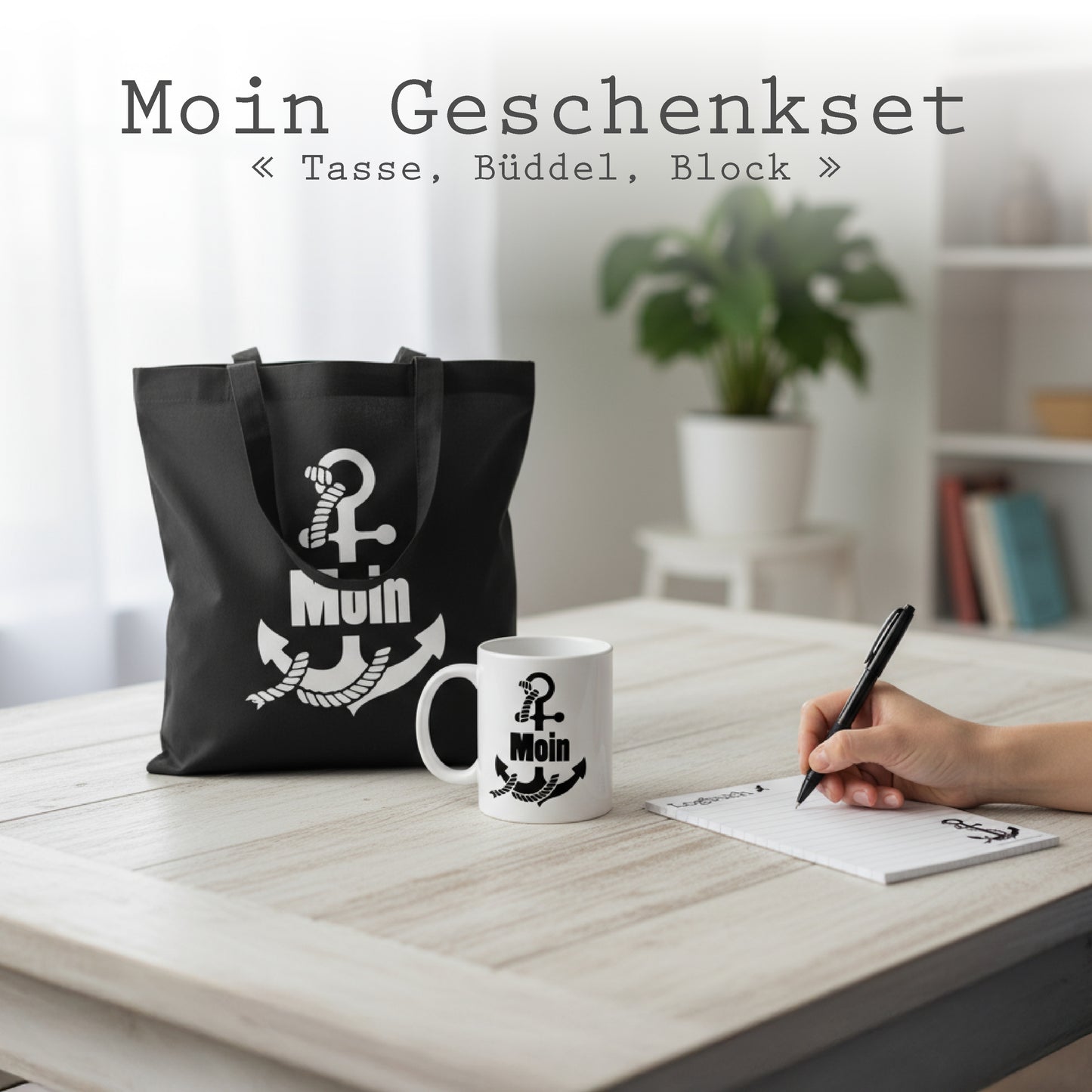 GESCHENKSET Motiv *Anker Moin Tau* Tasse + Büddel + Block