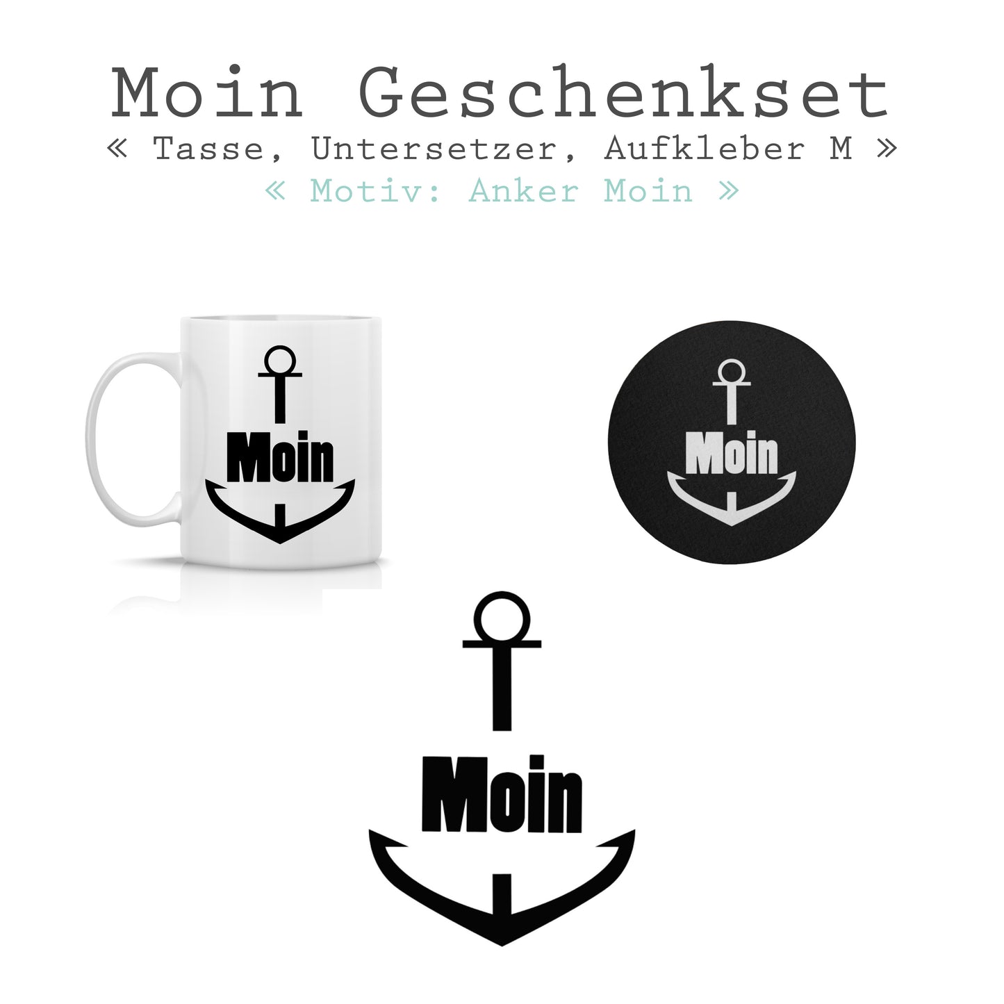 GESCHENKSET Motiv *Anker Moin* Tasse + Untersetzer + Aufkleber