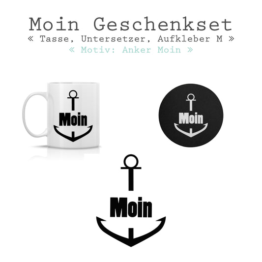 GESCHENKSET Motiv *Anker Moin* Tasse + Untersetzer + Aufkleber