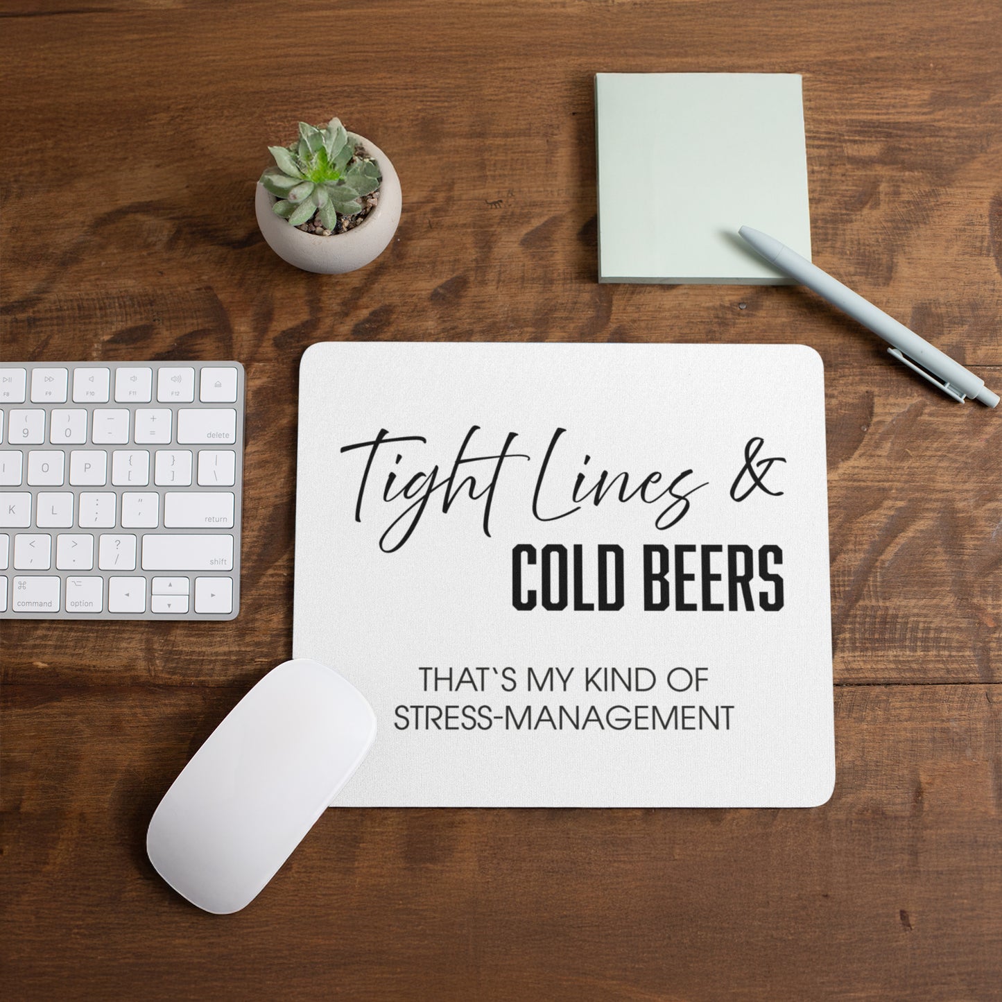 Mousepad mit Aufdruck *Tighty Lines and Cold Beer* Geschenk für Angler