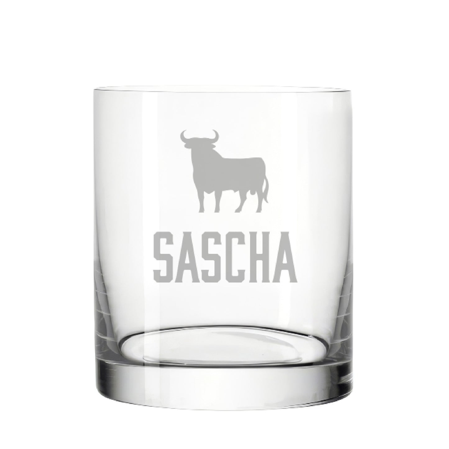 Whiskyglas Veterano Style mit Stier – personalisiert mit Name